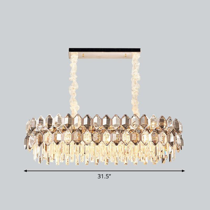 Dark Tan K9 Crystal Geometric Chandelier Contemporary Gold Plated Hanging Light for Living Room Deep Tan Oval Clearhalo 'Ceiling Lights' 'Chandeliers' 'Modern Chandeliers' 'Modern' Lighting' 2424339