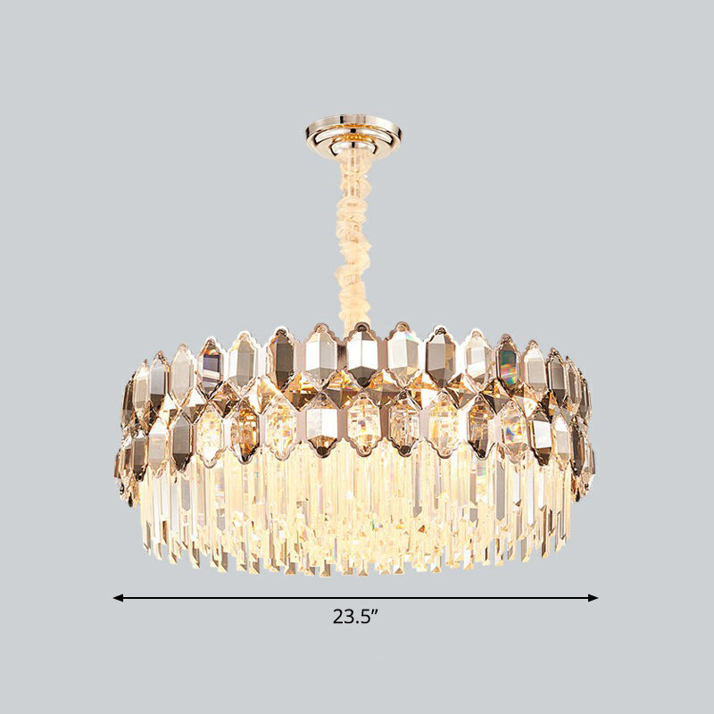 Dark Tan K9 Crystal Geometric Chandelier Contemporary Gold Plated Hanging Light for Living Room Deep Tan Round Clearhalo 'Ceiling Lights' 'Chandeliers' 'Modern Chandeliers' 'Modern' Lighting' 2424340