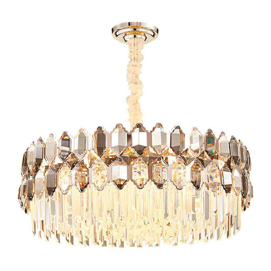 Dark Tan K9 Crystal Geometric Chandelier Contemporary Gold Plated Hanging Light for Living Room Clearhalo 'Ceiling Lights' 'Chandeliers' 'Modern Chandeliers' 'Modern' Lighting' 2424342