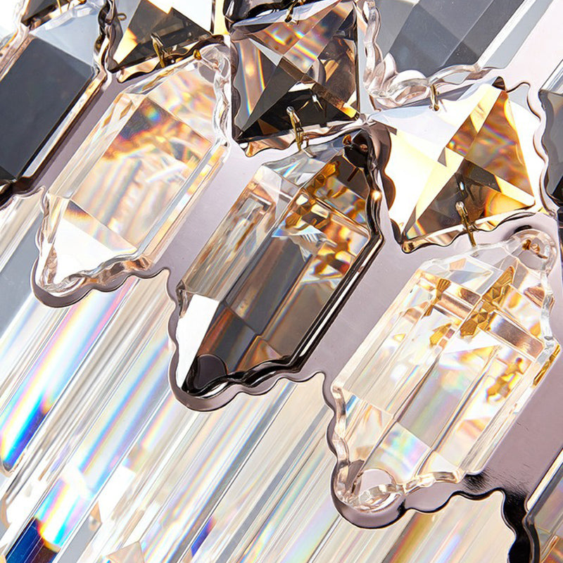 Dark Tan K9 Crystal Geometric Chandelier Contemporary Gold Plated Hanging Light for Living Room Clearhalo 'Ceiling Lights' 'Chandeliers' 'Modern Chandeliers' 'Modern' Lighting' 2424344