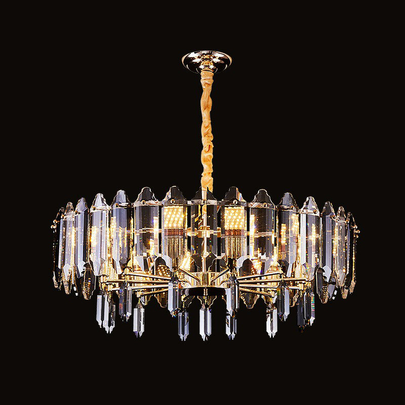 Round Chandelier Light Fixture Minimalist Clear Crystal Living Room Ceiling Suspension Lamp 12 Clear Clearhalo 'Ceiling Lights' 'Chandeliers' 'Clear' 'Industrial' 'Modern Chandeliers' 'Modern' 'Tiffany' 'Traditional Chandeliers' Lighting' 2424347
