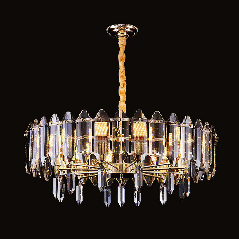 Round Chandelier Light Fixture Minimalist Clear Crystal Living Room Ceiling Suspension Lamp 15 Clear Clearhalo 'Ceiling Lights' 'Chandeliers' 'Clear' 'Industrial' 'Modern Chandeliers' 'Modern' 'Tiffany' 'Traditional Chandeliers' Lighting' 2424349