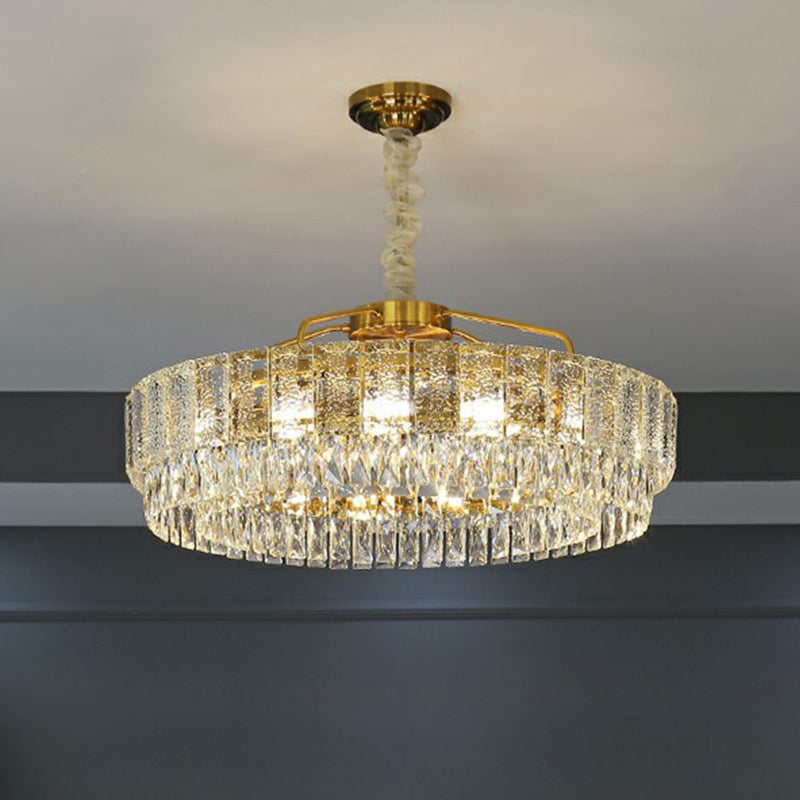 Light Tan Circular Chandelier Lamp Postmodern K9 Crystal Hanging Lamp for Bedroom Clearhalo 'Ceiling Lights' 'Chandeliers' 'Modern Chandeliers' 'Modern' Lighting' 2424358