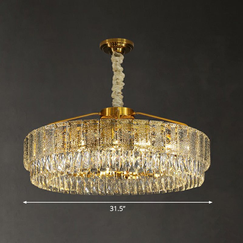 Light Tan Circular Chandelier Lamp Postmodern K9 Crystal Hanging Lamp for Bedroom 15 Light Tan Clearhalo 'Ceiling Lights' 'Chandeliers' 'Modern Chandeliers' 'Modern' Lighting' 2424359