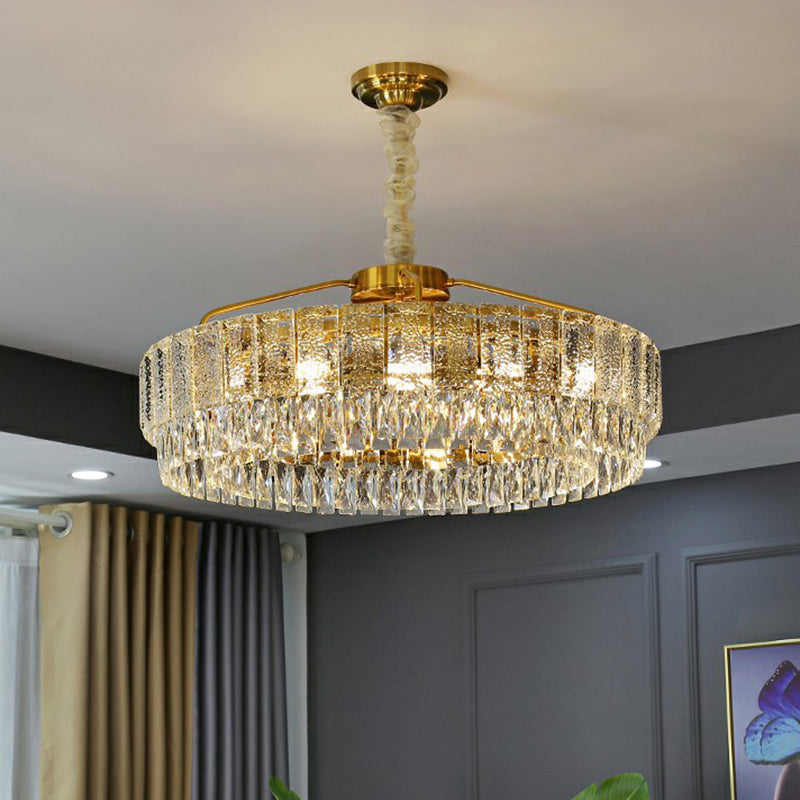 Light Tan Circular Chandelier Lamp Postmodern K9 Crystal Hanging Lamp for Bedroom Clearhalo 'Ceiling Lights' 'Chandeliers' 'Modern Chandeliers' 'Modern' Lighting' 2424360