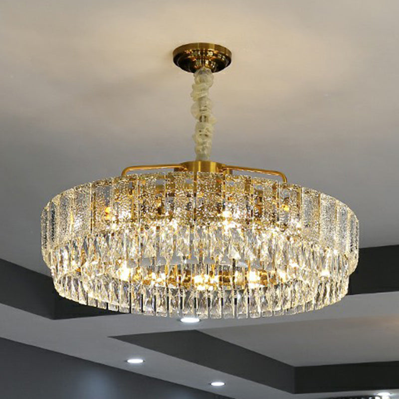 Light Tan Circular Chandelier Lamp Postmodern K9 Crystal Hanging Lamp for Bedroom Clearhalo 'Ceiling Lights' 'Chandeliers' 'Modern Chandeliers' 'Modern' Lighting' 2424361