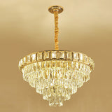 Minimalistic Cone Shaped Hanging Lamp Beveled-Cut Crystal Living Room Chandelier in Clear 9 Clear Clearhalo 'Ceiling Lights' 'Chandeliers' 'Clear' 'Industrial' 'Modern Chandeliers' 'Modern' 'Tiffany' 'Traditional Chandeliers' Lighting' 2424368