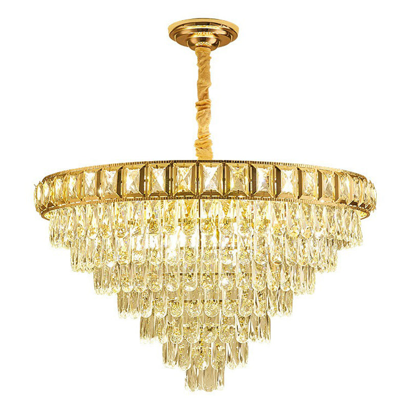 Minimalistic Cone Shaped Hanging Lamp Beveled-Cut Crystal Living Room Chandelier in Clear Clearhalo 'Ceiling Lights' 'Chandeliers' 'Clear' 'Industrial' 'Modern Chandeliers' 'Modern' 'Tiffany' 'Traditional Chandeliers' Lighting' 2424371