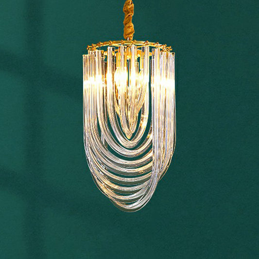 Clear Crystal Curved Tube Chandelier Minimalistic 4-Light Hanging Lamp for Foyer Clearhalo 'Ceiling Lights' 'Chandeliers' 'Clear' 'Industrial' 'Modern Chandeliers' 'Modern' 'Tiffany' 'Traditional Chandeliers' Lighting' 2424374