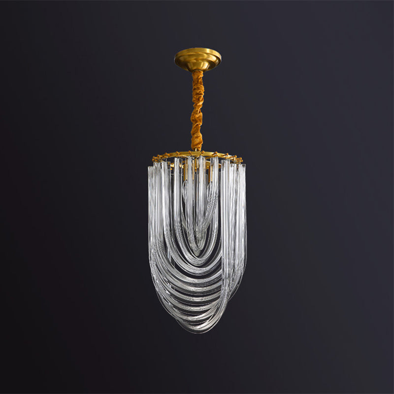 Clear Crystal Curved Tube Chandelier Minimalistic 4-Light Hanging Lamp for Foyer Clearhalo 'Ceiling Lights' 'Chandeliers' 'Clear' 'Industrial' 'Modern Chandeliers' 'Modern' 'Tiffany' 'Traditional Chandeliers' Lighting' 2424376