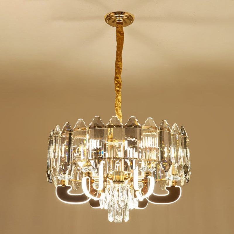 Drum Pendant Chandelier Simplicity K9 Crystal 6-Head Clear Suspension Lamp for Dining Room Clearhalo 'Ceiling Lights' 'Chandeliers' 'Clear' 'Industrial' 'Modern Chandeliers' 'Modern' 'Tiffany' 'Traditional Chandeliers' Lighting' 2424379