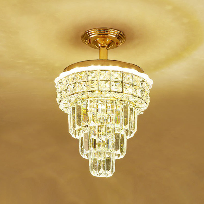 Tapered Foyer Chandelier Lamp Clear Optical Crystal Minimalist Pendant Light in Brass Clear Clearhalo 'Ceiling Lights' 'Chandeliers' 'Clear' 'Industrial' 'Modern Chandeliers' 'Modern' 'Tiffany' 'Traditional Chandeliers' Lighting' 2424383