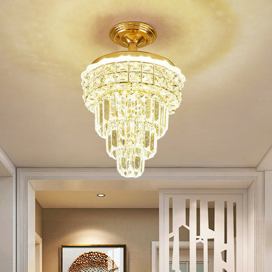 Tapered Foyer Chandelier Lamp Clear Optical Crystal Minimalist Pendant Light in Brass Clearhalo 'Ceiling Lights' 'Chandeliers' 'Clear' 'Industrial' 'Modern Chandeliers' 'Modern' 'Tiffany' 'Traditional Chandeliers' Lighting' 2424384