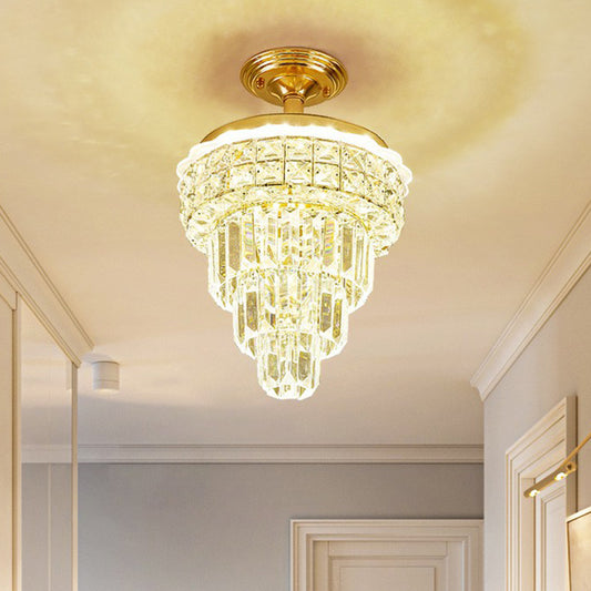 Tapered Foyer Chandelier Lamp Clear Optical Crystal Minimalist Pendant Light in Brass Clearhalo 'Ceiling Lights' 'Chandeliers' 'Clear' 'Industrial' 'Modern Chandeliers' 'Modern' 'Tiffany' 'Traditional Chandeliers' Lighting' 2424385