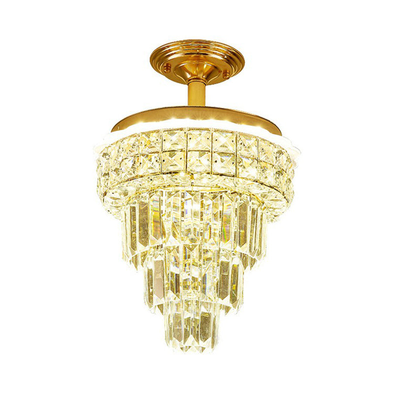 Tapered Foyer Chandelier Lamp Clear Optical Crystal Minimalist Pendant Light in Brass Clearhalo 'Ceiling Lights' 'Chandeliers' 'Clear' 'Industrial' 'Modern Chandeliers' 'Modern' 'Tiffany' 'Traditional Chandeliers' Lighting' 2424387