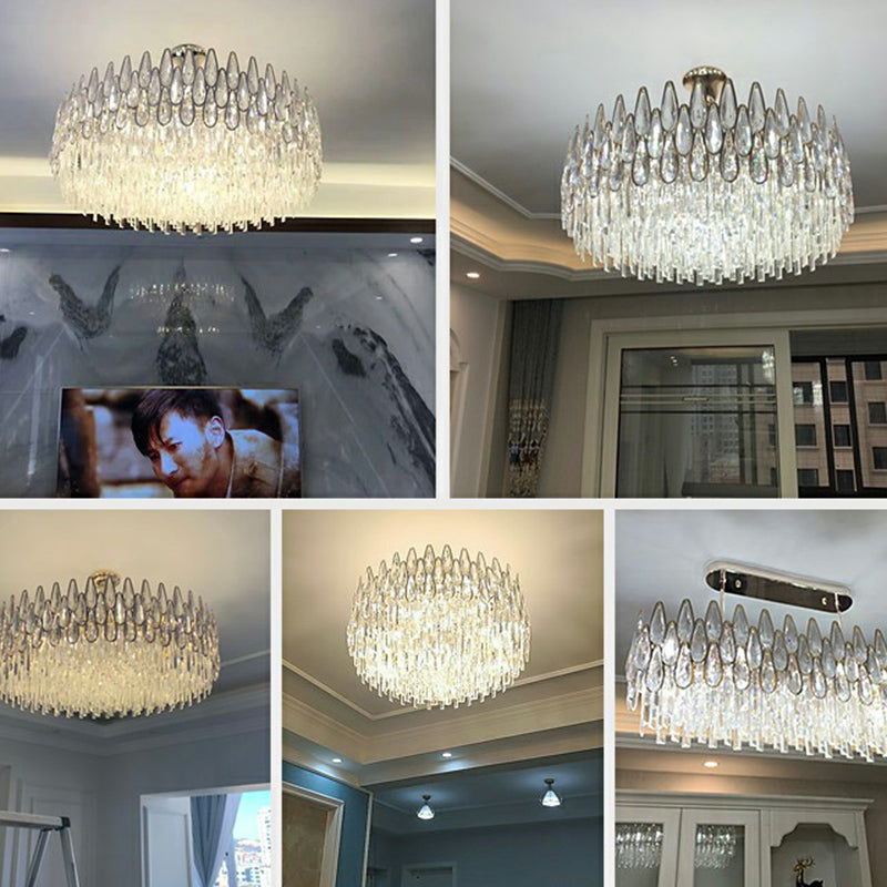 K9 Optical Crystal Drum Shaped Pendant Light Minimalist Clear Chandelier Lighting Fixture for Living Room Clearhalo 'Ceiling Lights' 'Chandeliers' 'Clear' 'Industrial' 'Modern Chandeliers' 'Modern' 'Tiffany' 'Traditional Chandeliers' Lighting' 2424388