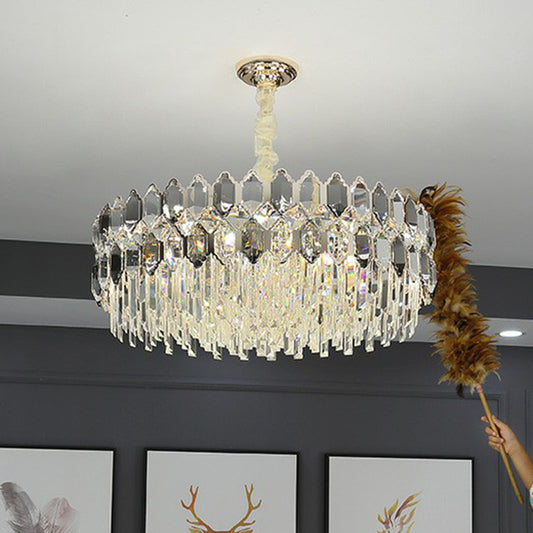 Tiered Ceiling Chandelier Modern Luxurious Smoke Grey Crystal Hanging Light for Living Room Clearhalo 'Ceiling Lights' 'Chandeliers' 'Modern Chandeliers' 'Modern' Lighting' 2424393