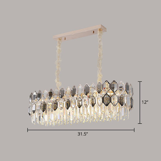 Tiered Ceiling Chandelier Modern Luxurious Smoke Grey Crystal Hanging Light for Living Room Smoke Gray Oval Clearhalo 'Ceiling Lights' 'Chandeliers' 'Modern Chandeliers' 'Modern' Lighting' 2424394
