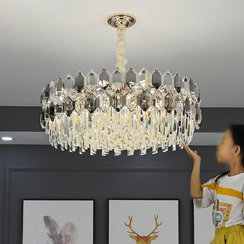 Tiered Ceiling Chandelier Modern Luxurious Smoke Grey Crystal Hanging Light for Living Room Clearhalo 'Ceiling Lights' 'Chandeliers' 'Modern Chandeliers' 'Modern' Lighting' 2424396