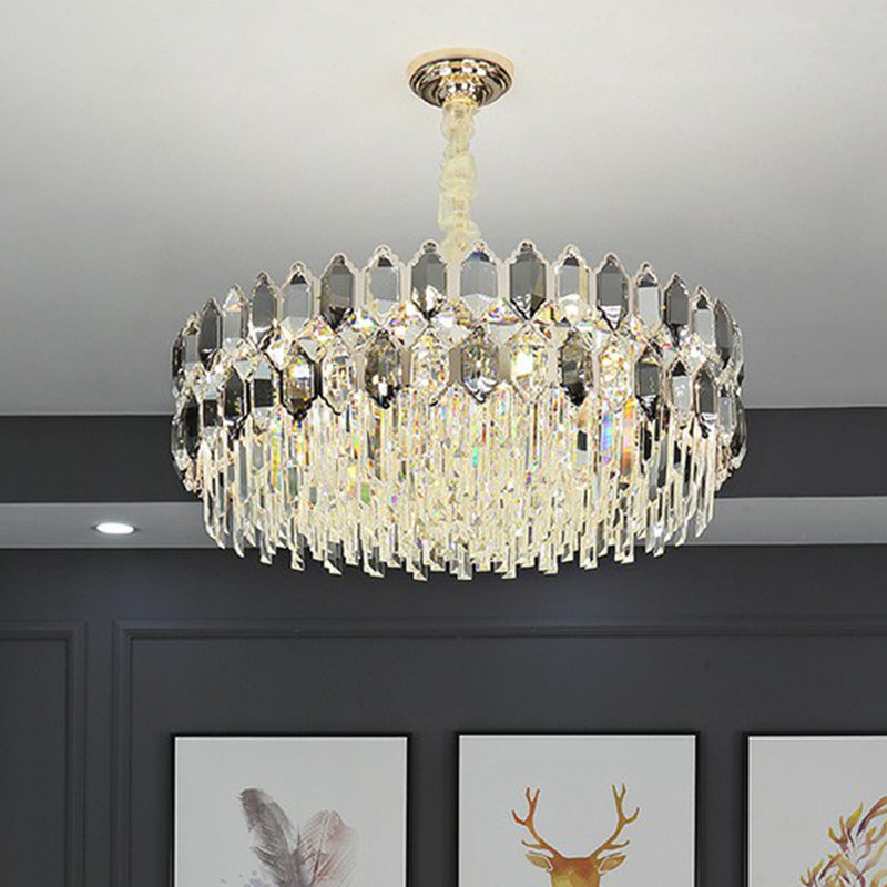 Tiered Ceiling Chandelier Modern Luxurious Smoke Grey Crystal Hanging Light for Living Room Clearhalo 'Ceiling Lights' 'Chandeliers' 'Modern Chandeliers' 'Modern' Lighting' 2424397