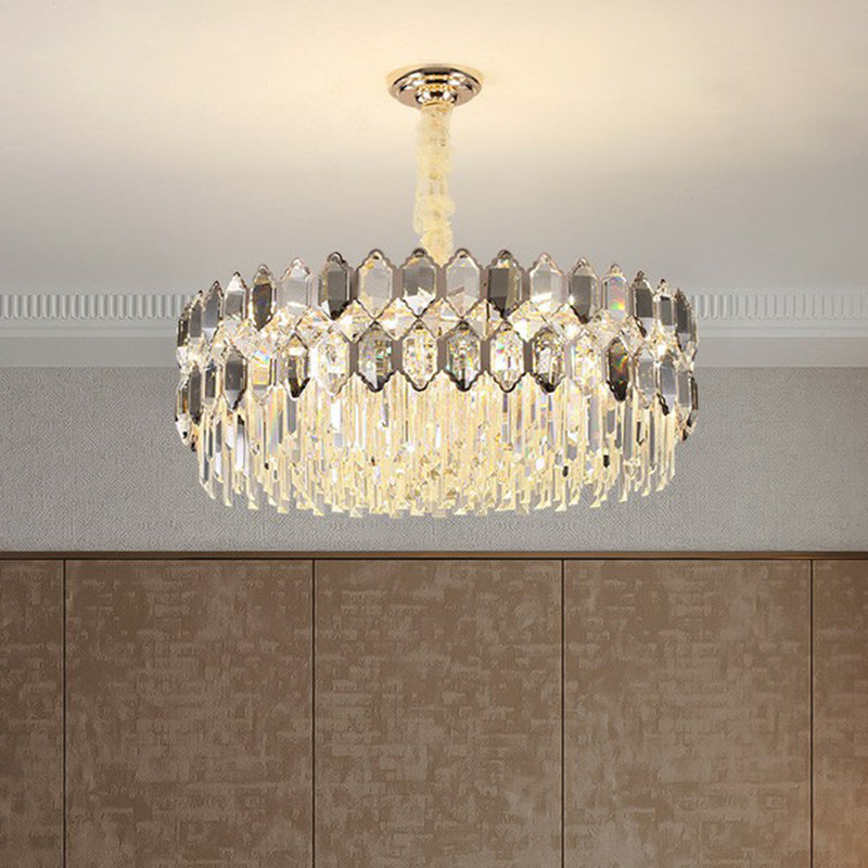 Tiered Ceiling Chandelier Modern Luxurious Smoke Grey Crystal Hanging Light for Living Room Clearhalo 'Ceiling Lights' 'Chandeliers' 'Modern Chandeliers' 'Modern' Lighting' 2424398