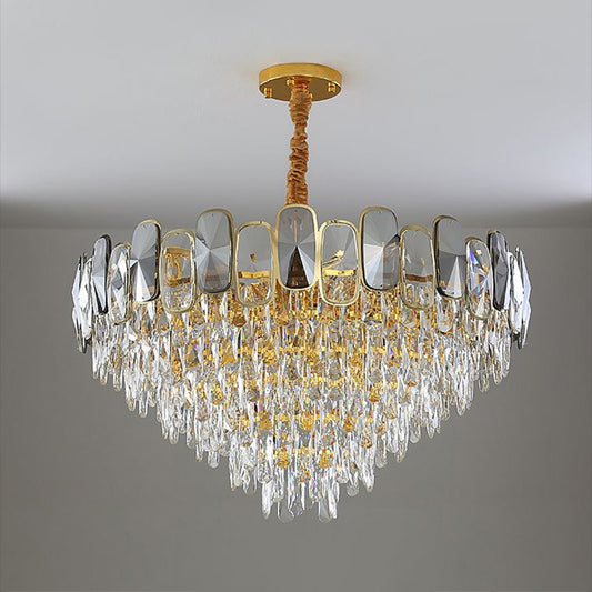 Beveled Cut Crystal Cone Chandelier Postmodern Clear Suspension Light for Living Room Clearhalo 'Ceiling Lights' 'Chandeliers' 'Clear' 'Industrial' 'Modern Chandeliers' 'Modern' 'Tiffany' 'Traditional Chandeliers' Lighting' 2424402