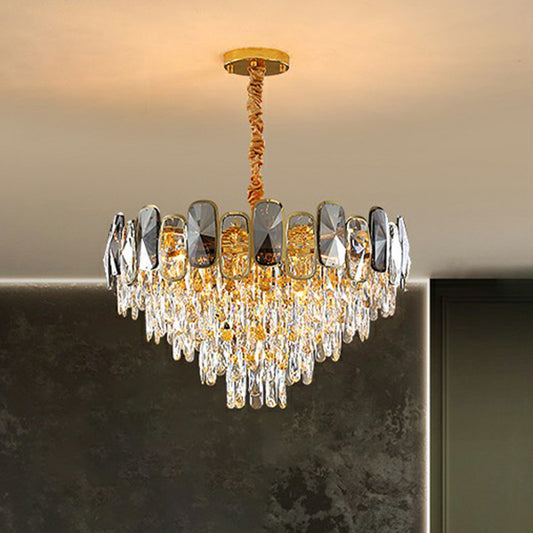 Beveled Cut Crystal Cone Chandelier Postmodern Clear Suspension Light for Living Room 3 Clear Clearhalo 'Ceiling Lights' 'Chandeliers' 'Clear' 'Industrial' 'Modern Chandeliers' 'Modern' 'Tiffany' 'Traditional Chandeliers' Lighting' 2424403