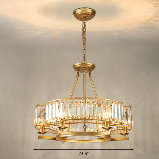 Gold Finish Circular Up Chandelier Minimalist Crystal Block Ceiling Suspension Lamp for Living Room 6 Gold Arc Clearhalo 'Ceiling Lights' 'Chandeliers' 'Modern Chandeliers' 'Modern' Lighting' 2424423