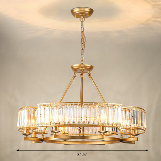 Gold Finish Circular Up Chandelier Minimalist Crystal Block Ceiling Suspension Lamp for Living Room 8 Gold Arc Clearhalo 'Ceiling Lights' 'Chandeliers' 'Modern Chandeliers' 'Modern' Lighting' 2424425