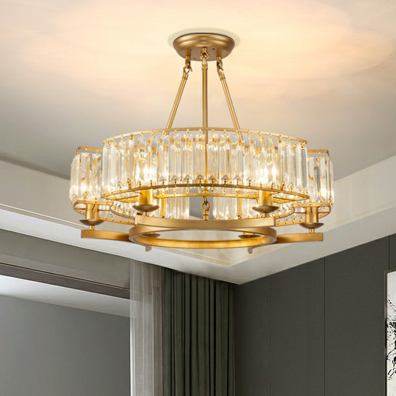 Gold Finish Circular Up Chandelier Minimalist Crystal Block Ceiling Suspension Lamp for Living Room Clearhalo 'Ceiling Lights' 'Chandeliers' 'Modern Chandeliers' 'Modern' Lighting' 2424426