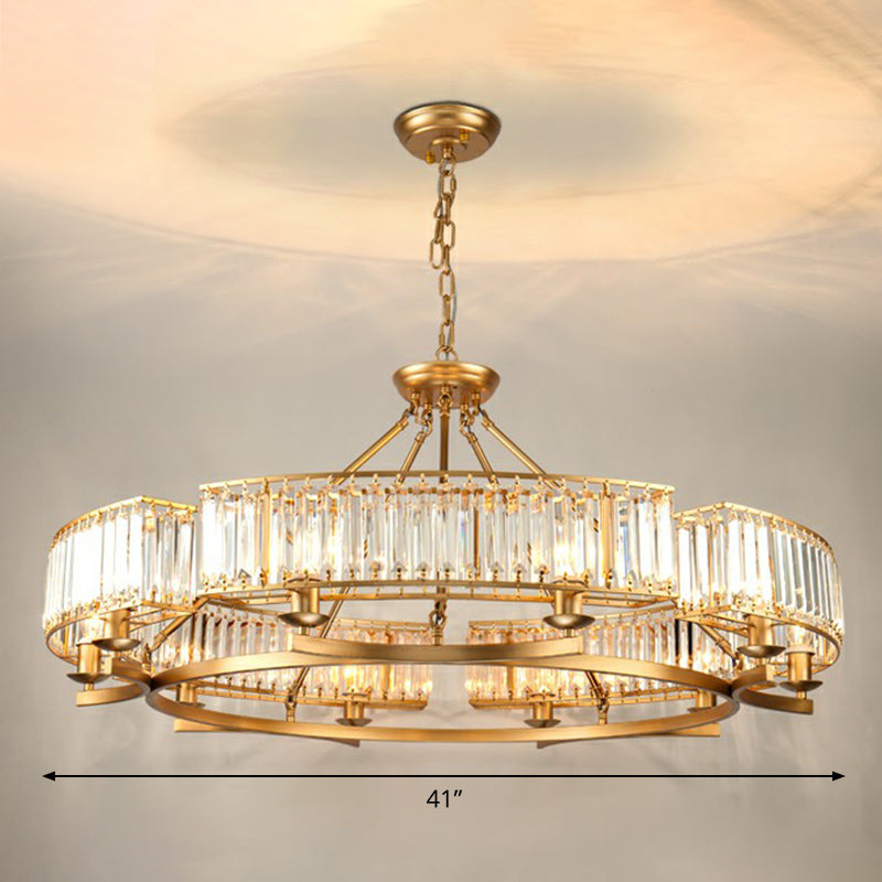 Gold Finish Circular Up Chandelier Minimalist Crystal Block Ceiling Suspension Lamp for Living Room 10 Gold Arc Clearhalo 'Ceiling Lights' 'Chandeliers' 'Modern Chandeliers' 'Modern' Lighting' 2424427