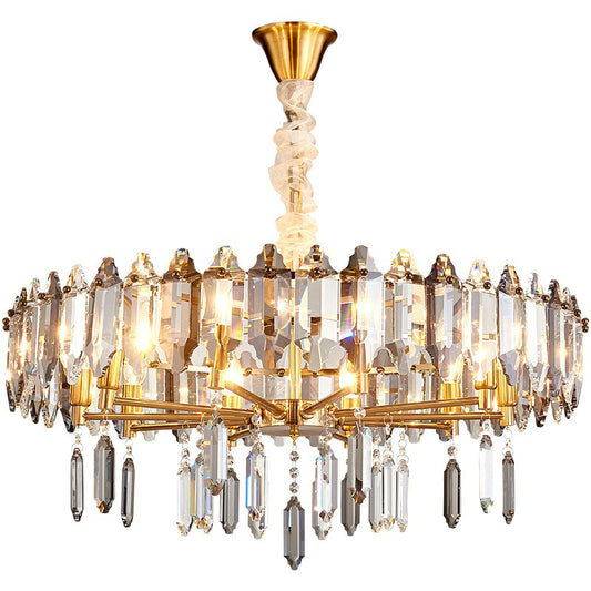Living Room Suspension Pendant Light Postmodern Chandelier with Loop Clear Crystal Shade Clearhalo 'Ceiling Lights' 'Chandeliers' 'Clear' 'Industrial' 'Modern Chandeliers' 'Modern' 'Tiffany' 'Traditional Chandeliers' Lighting' 2424439