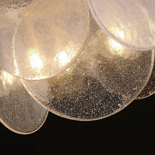 Postmodern Disc Pendant Light Seeded Glass 3-Light Living Room Chandelier in Brass Clearhalo 'Ceiling Lights' 'Chandeliers' 'Modern Chandeliers' 'Modern' Lighting' 2424447