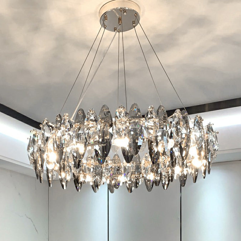 Round Chandelier Minimalist Oval Crystal Clear Pendant Ceiling Light for Restaurant Clear Clearhalo 'Ceiling Lights' 'Chandeliers' 'Clear' 'Industrial' 'Modern Chandeliers' 'Modern' 'Tiffany' 'Traditional Chandeliers' Lighting' 2424448