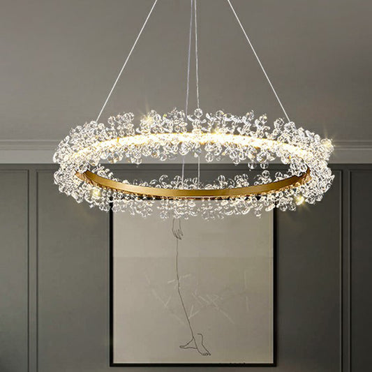 Simplicity Circle LED Chandelier Crystal Beads Living Room Pendant Lighting Fixture Clearhalo 'Ceiling Lights' 'Chandeliers' 'Modern Chandeliers' 'Modern' Lighting' 2424458
