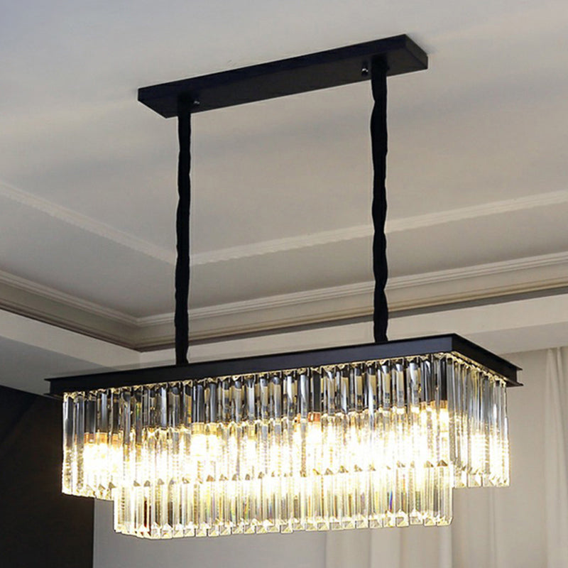 Rectangular Island Light Minimalist Prismatic Crystal Restaurant Hanging Pendant Light 17 Black Clearhalo 'Ceiling Lights' 'Island Lights' Lighting' 2424473
