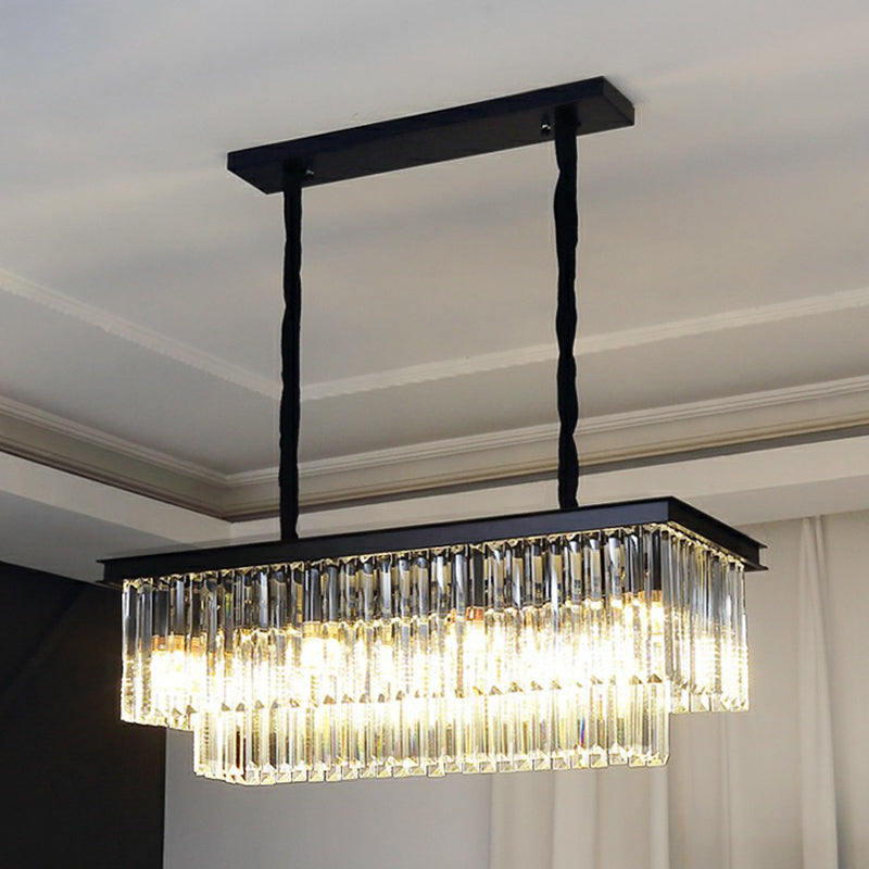 Rectangular Island Light Minimalist Prismatic Crystal Restaurant Hanging Pendant Light 8 Black Clearhalo 'Ceiling Lights' 'Island Lights' Lighting' 2424478