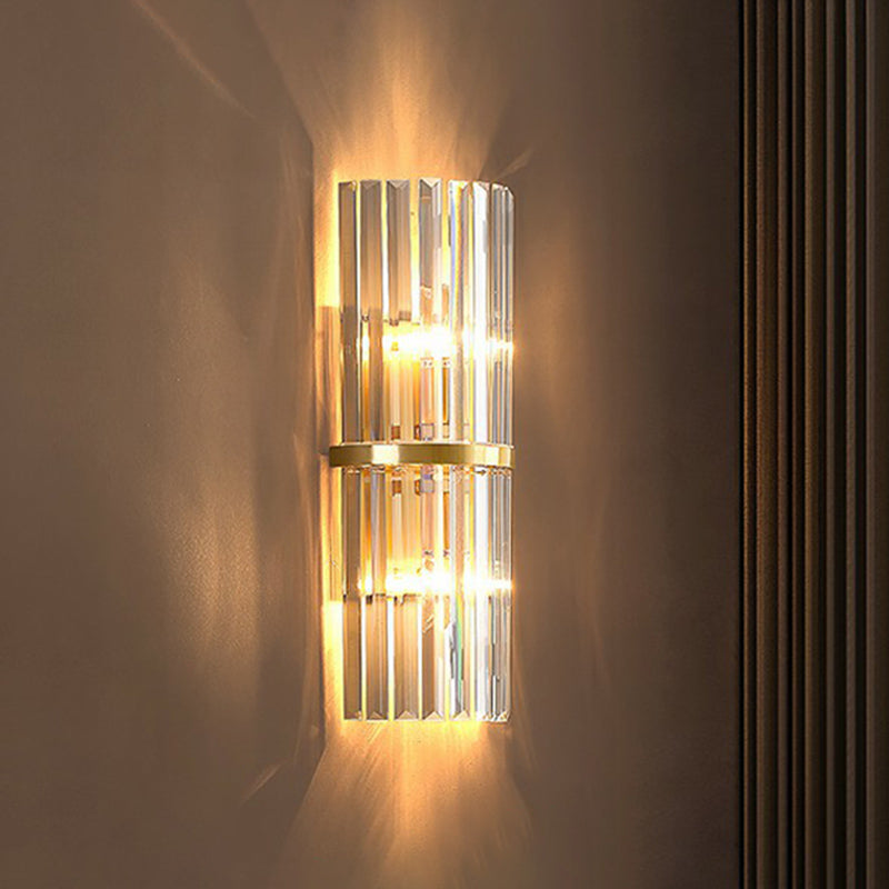 Half Cylinder Shaped Wall Lamp Simplicity Prismatic Crystal 2-Head Brass Sconce Lighting Clearhalo 'Wall Lamps & Sconces' 'Wall Lights' Lighting' 2424486
