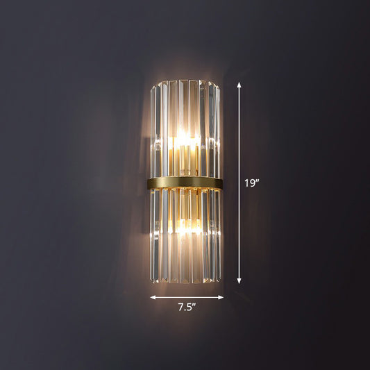 Half Cylinder Shaped Wall Lamp Simplicity Prismatic Crystal 2-Head Brass Sconce Lighting Clearhalo 'Wall Lamps & Sconces' 'Wall Lights' Lighting' 2424487