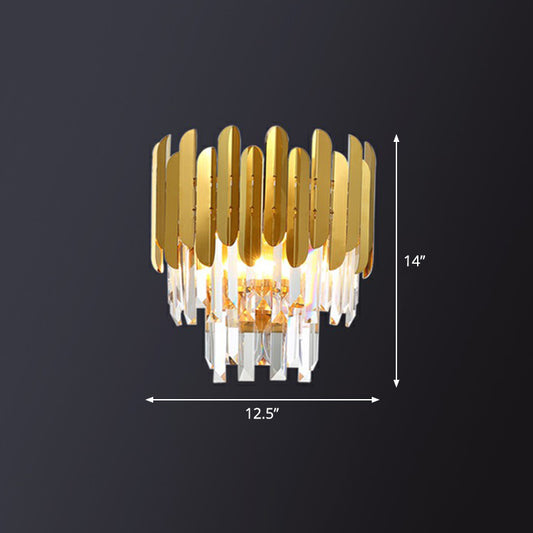 Brass Tiered Flush Wall Sconce Postmodern 3 Lights Crystal Wall Lighting for Bedroom Clearhalo 'Cast Iron' 'Glass' 'Industrial' 'Modern wall lights' 'Modern' 'Tiffany' 'Traditional wall lights' 'Wall Lamps & Sconces' 'Wall Lights' Lighting' 2424492