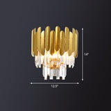 Brass Tiered Flush Wall Sconce Postmodern 3 Lights Crystal Wall Lighting for Bedroom Clearhalo 'Cast Iron' 'Glass' 'Industrial' 'Modern wall lights' 'Modern' 'Tiffany' 'Traditional wall lights' 'Wall Lamps & Sconces' 'Wall Lights' Lighting' 2424492