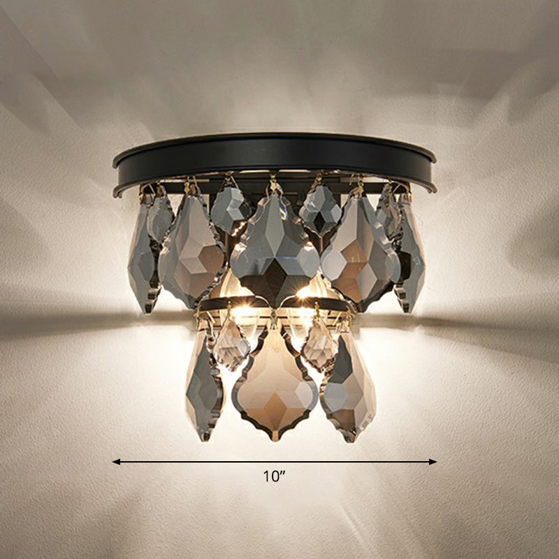 Postmodern Tiered Sconce Light Cut-Crystal 2 Bulbs Bedside Wall Mount Light Fixture Smoke Gray Clearhalo 'Cast Iron' 'Glass' 'Industrial' 'Modern wall lights' 'Modern' 'Tiffany' 'Traditional wall lights' 'Wall Lamps & Sconces' 'Wall Lights' Lighting' 2424496