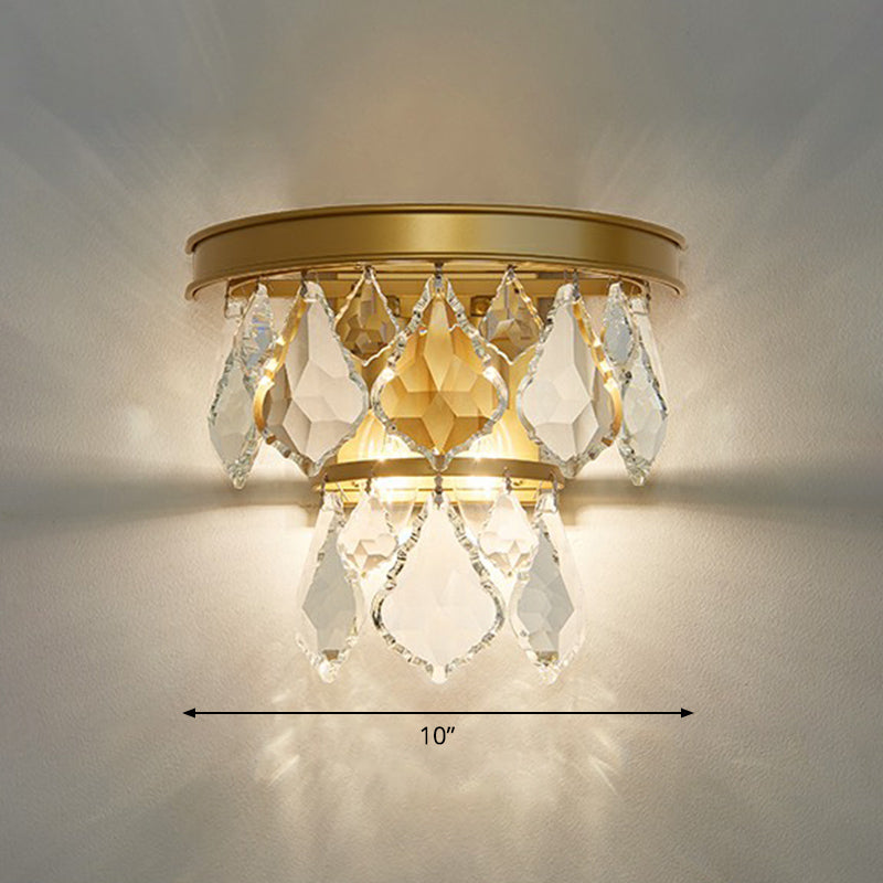 Postmodern Tiered Sconce Light Cut-Crystal 2 Bulbs Bedside Wall Mount Light Fixture Clear Clearhalo 'Cast Iron' 'Glass' 'Industrial' 'Modern wall lights' 'Modern' 'Tiffany' 'Traditional wall lights' 'Wall Lamps & Sconces' 'Wall Lights' Lighting' 2424499