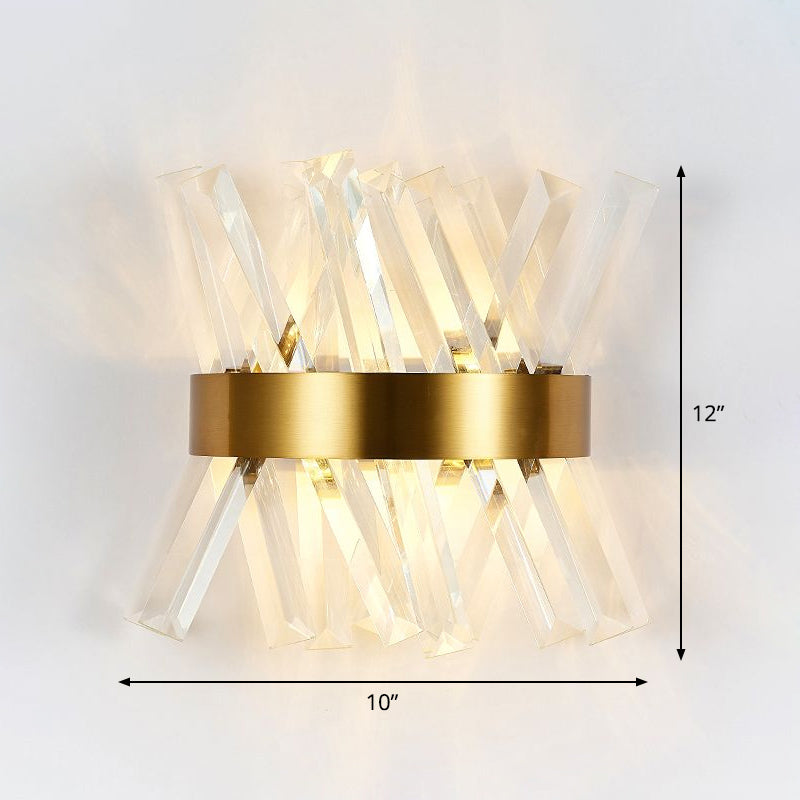 Gold X-Shaped Wall Sconce Postmodern 1-Light K9 Crystal Wall Mount Lamp for Bedroom Clearhalo 'Cast Iron' 'Glass' 'Industrial' 'Modern wall lights' 'Modern' 'Tiffany' 'Traditional wall lights' 'Wall Lamps & Sconces' 'Wall Lights' Lighting' 2424507