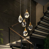 Crystal Gem Cluster Pendant Light Minimalistic Brass LED Pendulum Light for Staircase Clearhalo 'Ceiling Lights' 'Modern Pendants' 'Modern' 'Pendant Lights' 'Pendants' Lighting' 2424511