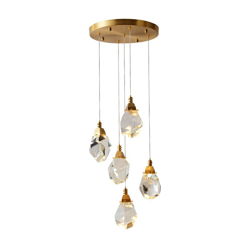 Crystal Gem Cluster Pendant Light Minimalistic Brass LED Pendulum Light for Staircase Clearhalo 'Ceiling Lights' 'Modern Pendants' 'Modern' 'Pendant Lights' 'Pendants' Lighting' 2424512