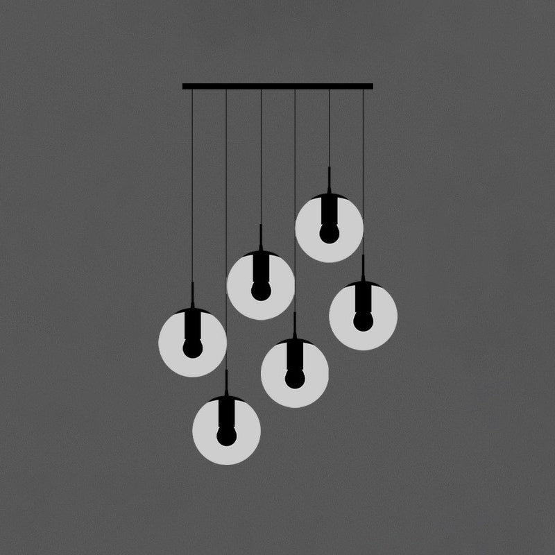 Black Globe Pendant Light Fixture Simple Cream Glass Multiple Hanging Light for Stairs 6 Black Clearhalo 'Ceiling Lights' 'Modern Pendants' 'Modern' 'Pendant Lights' 'Pendants' Lighting' 2424522