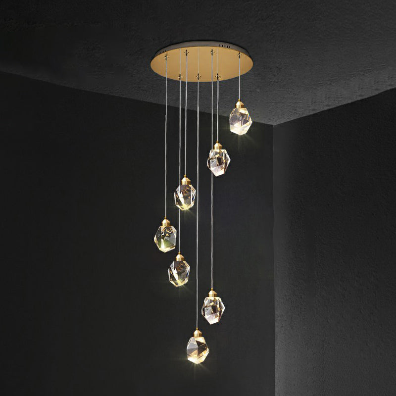 Clear Faceted Crystal Gemstone Hanging Light Minimalistic Multi Pendant Ceiling Light for Staircase 7 Clear Clearhalo 'Ceiling Lights' 'Modern Pendants' 'Modern' 'Pendant Lights' 'Pendants' Lighting' 2424532