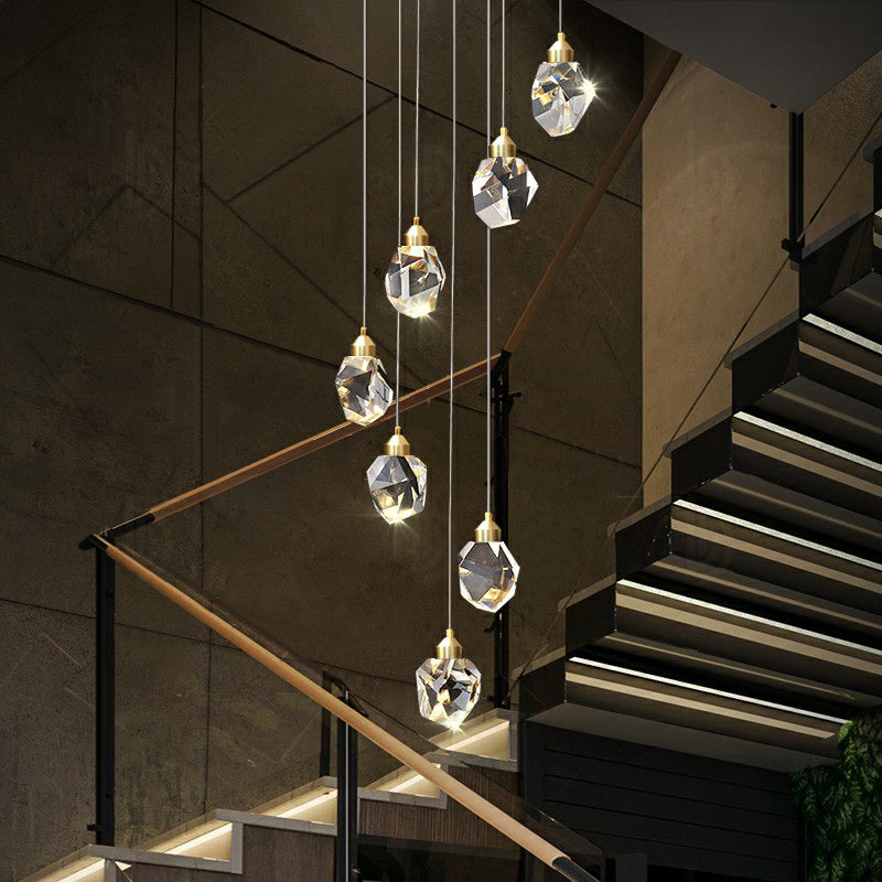 Clear Faceted Crystal Gemstone Hanging Light Minimalistic Multi Pendant Ceiling Light for Staircase Clearhalo 'Ceiling Lights' 'Modern Pendants' 'Modern' 'Pendant Lights' 'Pendants' Lighting' 2424533