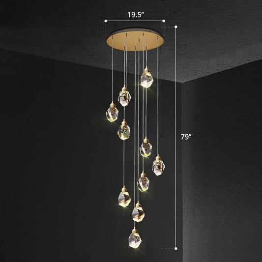 Clear Faceted Crystal Gemstone Hanging Light Minimalistic Multi Pendant Ceiling Light for Staircase 10 Clear Clearhalo 'Ceiling Lights' 'Modern Pendants' 'Modern' 'Pendant Lights' 'Pendants' Lighting' 2424534